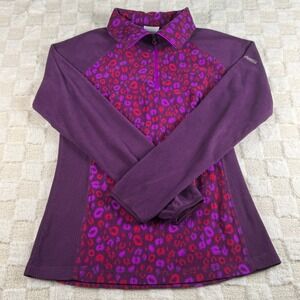 Columbia Purple Pink Leopard Print Fleece Pullover Top Women's Size S